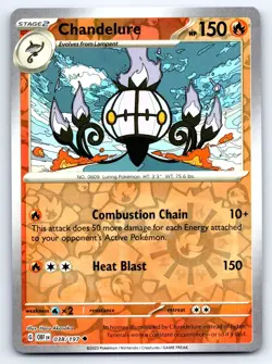 Pokemon Chandelure SV03: Obsidian Flames OBF Reverse Holofoil 038/197 NM - Image 1