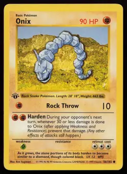 Onix 56/102 1st Edition Common Base Set Shadowless Pokemon English MP - Image 1