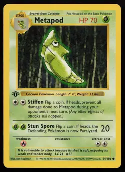 Metapod 54/102 1st Edition Common Base Set Shadowless Pokemon English LP - Image 1