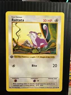 Pokemon TCG 1st Edition Rattata 061/102 Base Set (Shadowless) Regular - Image 1