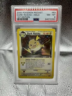 2000 POKEMON ROCKET 1ST EDITION #83 DARK RAICHU-HOLO PSA 8 w/ SWIRL - Image 1