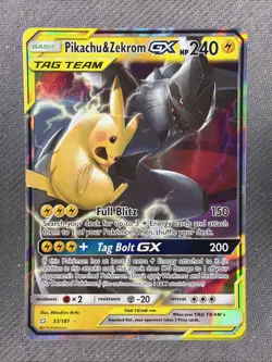 Pokemon TCG Pikachu & Zekrom GX 33/181 Sm-Team Up Holo NM LP - Image 1