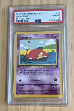 Pokemon Team PSA 8 Rocket 1st Edition Slowpoke 67/82 NM-MT - Image 1