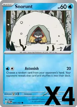 Pokemon Playset x4 Snorunt Normal SV06: Twilight Masquerade #051/167 NM - Image 1