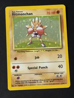 Pokemon TCG Hitmonchan Unlimited Rare Holo Card Base Set 007/102 - Image 1