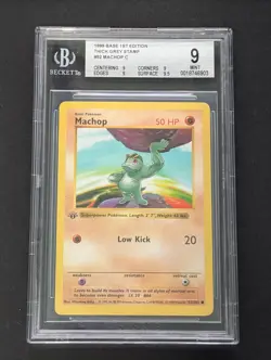 Machop 52 Thick Grey Stamp Shadowless 1st Edition English Pokemon 1999 BGS 9 - Image 1