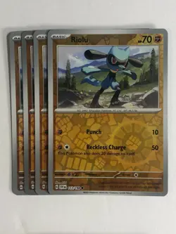 Pokemon TCG Scarlet & Violet 4x Playset Reverse Holographic Riolu 113/198 NM - Image 1