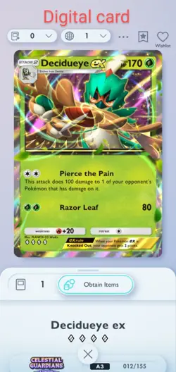 Pokemon Pocket Mobile Game Celestial Guardians Set Decidueye EX ◇◇◇◇ Digital - Image 1