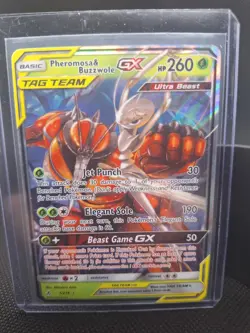 Pokemon TCG Pheromosa & Buzzwole GX Card 1/214 Unbroken Bonds Tag Team - Image 1