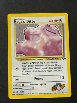 Koga's Ditto 10/132 WOTC Gym Challenge Rare Unlimited Holo Pokemon MP Card - Image 1