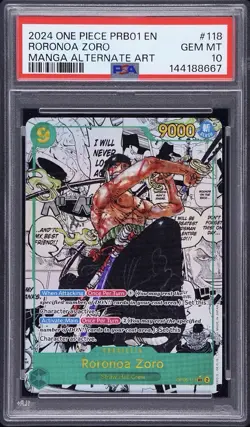 2024 One Piece OP06 EN Manga Alternate Art PRB01 #118 Roronoa Zoro PSA 10 - Image 1