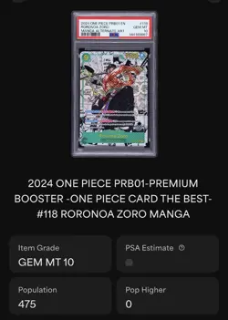 2024 One Piece OP06 EN Manga Alternate Art PRB01 #118 Roronoa Zoro PSA 10 - Image 3