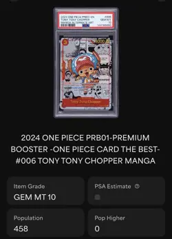 2024 One Piece EB01-006 SR* Tony Tony.Chopper Manga Alt Art EN PRB01 PSA 10 - Image 3