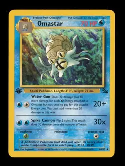 1999 Pokemon Fossil 1st Edition: # 40 Omastar NM-MT OR BETTER - Image 1