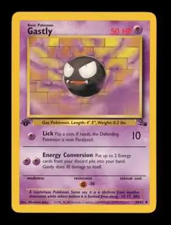 1999 Pokemon Fossil 1st Edition: # 33 Gastly NM-MT OR BETTER - Image 1