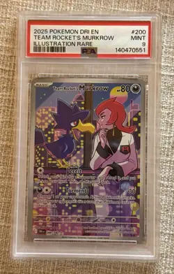 2025 POKEMON DRI EN-DESTINED RIVALS #200 TEAM ROCKET'S MURKROW PSA 9 - Image 1