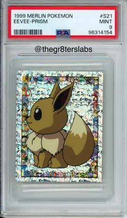 Eevee (Prism) - 1999 Merlin Pokemon Sticker - #S21 - PSA9 - Image 1