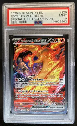 2025 Pokemon Destined Rivals Team Rocket's Moltres ex #229/182 PSA 9 - Image 1