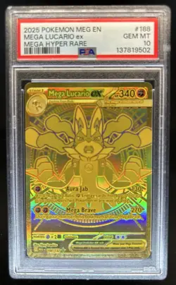 2025 Pokemon Mega Evolution Lucario ex Hyper Rare #188/132 PSA 10 GEM MINT - Image 1