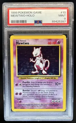 1999 Pokemon Unlimited Mewtwo Rare Holo #10/102 PSA 9 - Image 1
