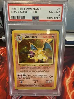 1999 Pokemon Base Set Unlimited #4 Charizard-Holo PSA 8 - Image 1
