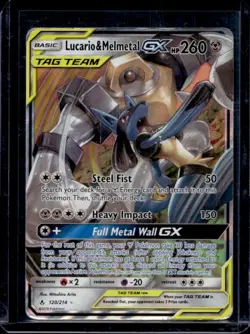 2019 Pokemon SM Unbroken Bonds Lucario Melmetal Tag Team Holo #120/214 - Image 1