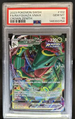 2023 Pokemon SWSH Crown Zenith Rayquaza VMAX #102/159 PSA 10 GEM MINT - Image 1