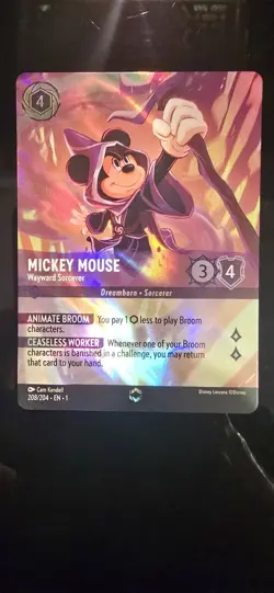 2023 Disney Lorcana Mickey Mouse - Wayward Sorcerer Alt Art Enchanted Foil #208 - Image 1