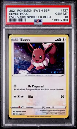2021 POKEMON SWSH BLACK STAR PROMO COSMOS #127 EEVEE HOLO SWIRL PSA 10 - Image 1