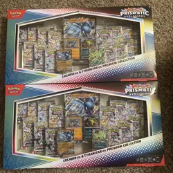 2 x Pokemon Prismatic Evolutions Lucario EX and Tyranitar EX Premium Collection - Image 1