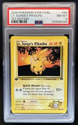 2000 Pokemon Gym Challenge 1st Edition Lt. Surge's Pikachu #84/132 PSA 8 - Image 1