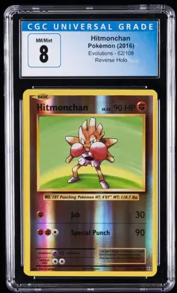 2016 POKEMON EVOLUTIONS REVERSE HOLO #062 HITMONCHAN CGC 8 - Image 1