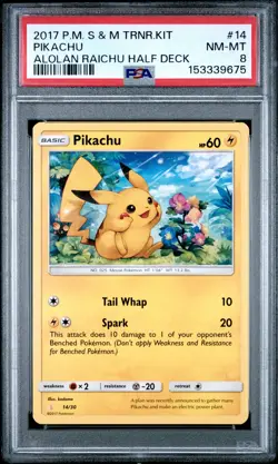 2017 POKEMON SUN & MOON TRAINER KIT ALOLAN RAICHU HALF DECK #14 PIKACHU PSA 8 - Image 1