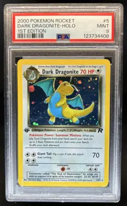 2000 Pokemon Team Rocket First Edition Dark Dragonite Holo #5/82 PSA 9 - Image 1