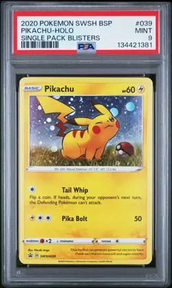 2020 POKEMON SWSH BLACK STAR PROMO SINGLE PACK BLISTERS #039 PIKACHU-HOLO PSA 9 - Image 1