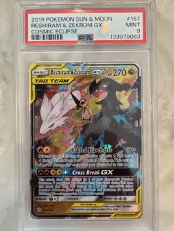 Pokemon Reshiram & Zekrom GX 157/236 Sm-Cosmic Eclipse Ultra Rare Holo PSA 9 - Image 1