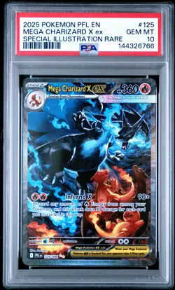 2025 POKEMON PFL EN-SPECIAL ILLUSTRATION RARE #125 MEGA CHARIZARD X EX PSA 10 - Image 1