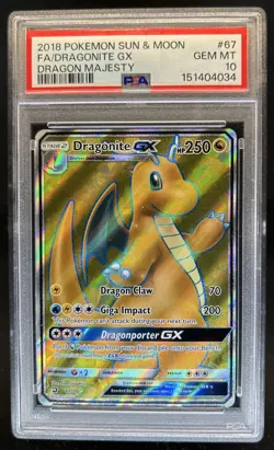 2018 Pokemon SM Dragon Majesty Dragonite Full Art #67/70 PSA 10 GEM MINT - Image 1