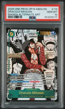 2026 ONE PIECE MANGA ALTERNATE ART OP14-EB04-119 DRACULE MIHAWK PSA 10 - Image 1