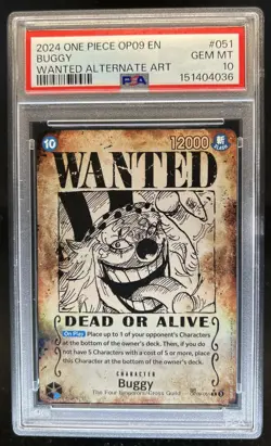 2024 One Piece Buggy Special Alt Art Wanted #OP09-051 PSA 10 - Image 1