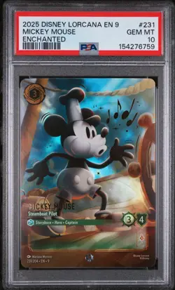 2025 DISNEY LORCANA EN 9-FABLED ENCHANTED MICKEY MOUSE STEAMBOAT PILOT PSA 10 - Image 1