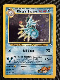 Prerelease Misty's Seadra 9/132 Gym Heroes Rare Holo Pokemon Card - Image 1