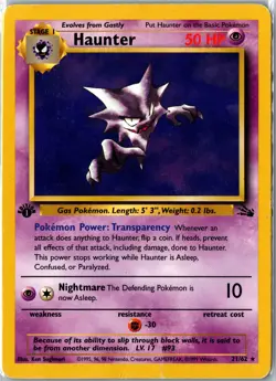 Pokemon Card 1st Edition Haunter 21/62 Fossil Set Non Holo Rare 1999 WOTC VTG HP - Image 1