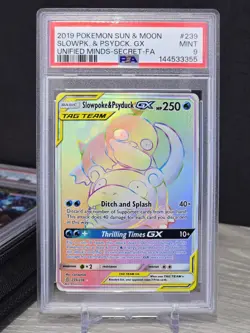 Pokemon Card Slowpoke & Psyduck GX (Secret) 239/236 Sm-Unified Minds Holo PSA 9 - Image 1
