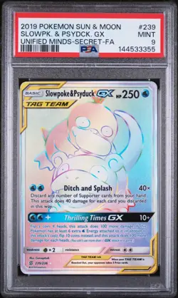 Pokemon Card Slowpoke & Psyduck GX (Secret) 239/236 Sm-Unified Minds Holo PSA 9 - Image 3