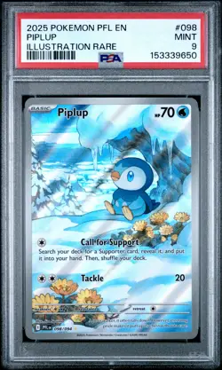 2025 POKEMON PFL EN-PHANTASMAL FLAMES ILLUSTRATION RARE #098 PIPLUP PSA 9 - Image 1
