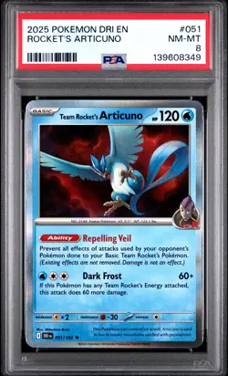 2025 POKEMON DRI EN-DESTINED RIVALS #051 TEAM ROCKET'S ARTICUNO PSA 8 - Image 1