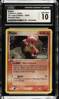 Pokemon Magby EX Legend Maker Reverse Holo #58 CGC 10 Gem Mint - Image 1