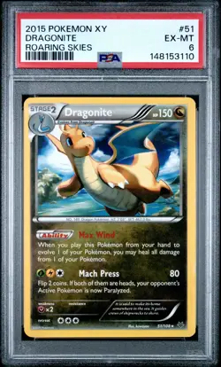 2015 POKEMON XY ROARING SKIES #51 DRAGONITE PSA 6 - Image 1