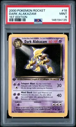2000 POKEMON ROCKET 1ST EDITION #18 DARK ALAKAZAM PSA 9 - Image 1
